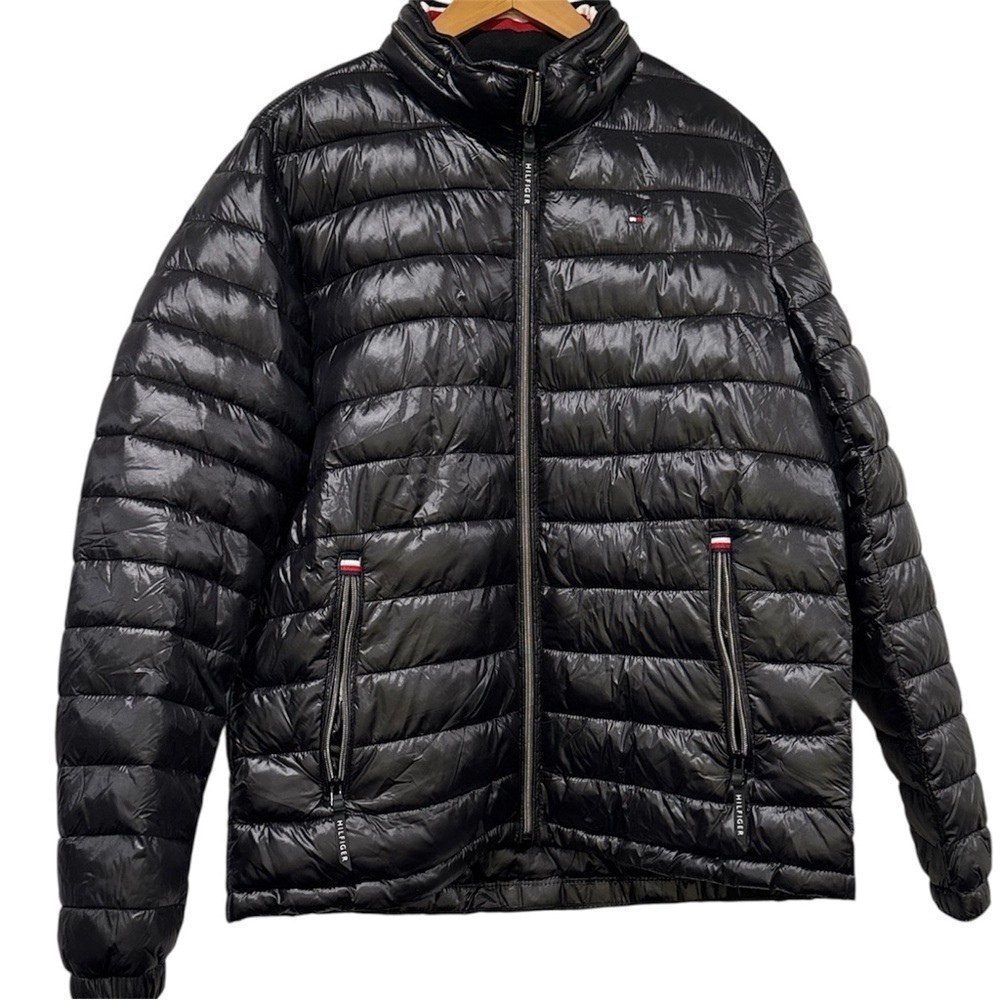 NWT Tommy Hilfiger Black Zip Up Puffer Jacket Size Large - Picture 1 of 11